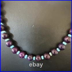 Purple Stone Blue Turquoise Bead Navajo Sterling Silver Necklace 18 17788