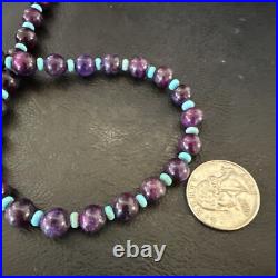 Purple Stone Blue Turquoise Bead Navajo Sterling Silver Necklace 18 17788 Purple Stone Blue Turquoise Bead Navajo Sterling Silver Necklace 18 17788