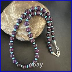 Purple Stone Blue Turquoise Bead Navajo Sterling Silver Necklace 18 17788
