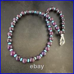 Purple Stone Blue Turquoise Bead Navajo Sterling Silver Necklace 18 17788