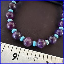 Purple Stone Blue Turquoise Bead Navajo Sterling Silver Necklace 18 17788 Purple Stone Blue Turquoise Bead Navajo Sterling Silver Necklace 18 17788