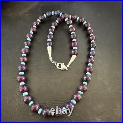 Purple Stone Blue Turquoise Bead Navajo Sterling Silver Necklace 18 17788