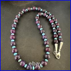 Purple Stone Blue Turquoise Bead Navajo Sterling Silver Necklace 18 17788 Purple Stone Blue Turquoise Bead Navajo Sterling Silver Necklace 18 17788