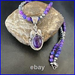 Purple Stone Pendant Navajo Sterling Silver Beads Necklace 18390