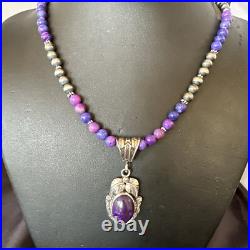 Purple Stone Pendant Navajo Sterling Silver Beads Necklace 18390