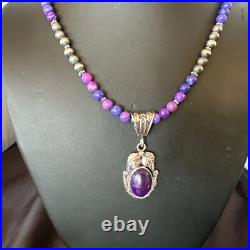 Purple Stone Pendant Navajo Sterling Silver Beads Necklace 18390