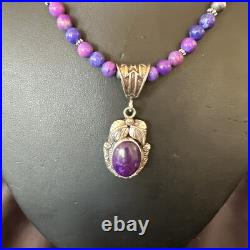 Purple Stone Pendant Navajo Sterling Silver Beads Necklace 18390
