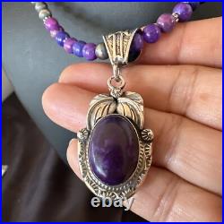 Purple Stone Pendant Navajo Sterling Silver Beads Necklace 18390