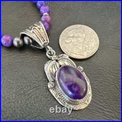 Purple Stone Pendant Navajo Sterling Silver Beads Necklace 18390