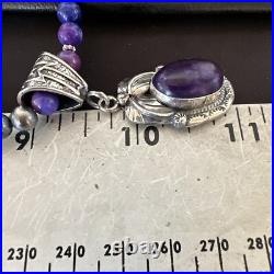 Purple Stone Pendant Navajo Sterling Silver Beads Necklace 18390