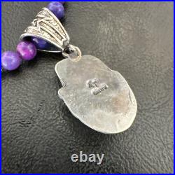 Purple Stone Pendant Navajo Sterling Silver Beads Necklace 18390