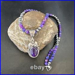 Purple Stone Pendant Navajo Sterling Silver Beads Necklace 18390