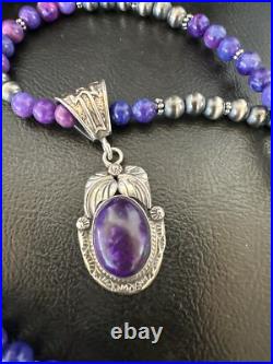 Purple Stone Pendant Navajo Sterling Silver Beads Necklace 18390