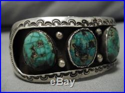 Quality Vintage Navajo Green Turquoise Sterling Silver Bracelet Old