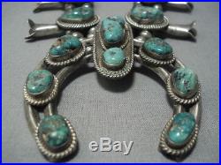 Quality! Vintage Navajo Green Turquoise Sterling Silver Squash Blossom Necklace
