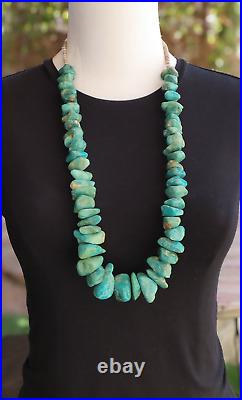RARE! Santo Domingo 1980'S Native American BIG Chunky Turquoise Bead Necklace