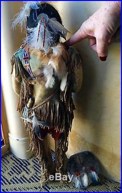 RARE Vintage Native American Indian Doll Handmade Leather Figure 24 Inch Signed