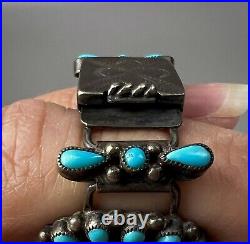 RARE Vintage ZUNI Sterling Silver Petite Point Turquoise Cluster Link Bracelet