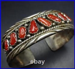 ROY BEGAY Navajo VINTAGE Sterling Silver RED MEDITERRANEAN CORAL Cuff BRACELET