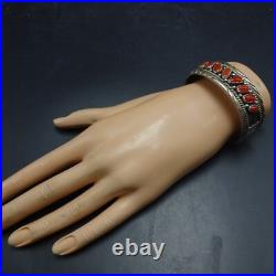 ROY BEGAY Navajo VINTAGE Sterling Silver RED MEDITERRANEAN CORAL Cuff BRACELET