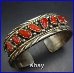 ROY BEGAY Navajo VINTAGE Sterling Silver RED MEDITERRANEAN CORAL Cuff BRACELET