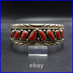 ROY BEGAY Navajo VINTAGE Sterling Silver RED MEDITERRANEAN CORAL Cuff BRACELET