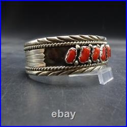 ROY BEGAY Navajo VINTAGE Sterling Silver RED MEDITERRANEAN CORAL Cuff BRACELET