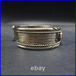 ROY BEGAY Navajo VINTAGE Sterling Silver RED MEDITERRANEAN CORAL Cuff BRACELET