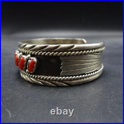 ROY BEGAY Navajo VINTAGE Sterling Silver RED MEDITERRANEAN CORAL Cuff BRACELET