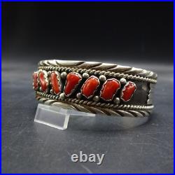 ROY BEGAY Navajo VINTAGE Sterling Silver RED MEDITERRANEAN CORAL Cuff BRACELET