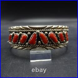 ROY BEGAY Navajo VINTAGE Sterling Silver RED MEDITERRANEAN CORAL Cuff BRACELET