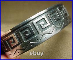 Rare Early Vintage Hopi Native American Sterling Silver Petroglyph Cuff Bracelet