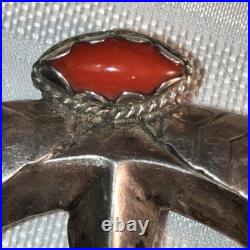 Rare Sand-cast Navajo Vintage Sterling Silver Turquoise Coral Naja Pendant 55 gm