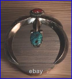 Rare Sand-cast Navajo Vintage Sterling Silver Turquoise Coral Naja Pendant 55 gm