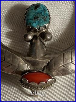 Rare Sand-cast Navajo Vintage Sterling Silver Turquoise Coral Naja Pendant 55 gm