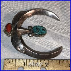 Rare Sand-cast Navajo Vintage Sterling Silver Turquoise Coral Naja Pendant 55 gm