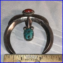 Rare Sand-cast Navajo Vintage Sterling Silver Turquoise Coral Naja Pendant 55 gm