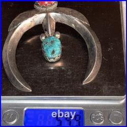 Rare Sand-cast Navajo Vintage Sterling Silver Turquoise Coral Naja Pendant 55 gm