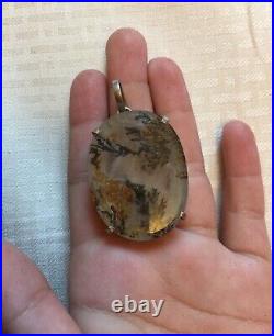 Rare Unique Vtg GiftNative Navajo Sterling Silver Moss Agate PendantFree Ship