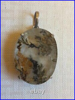 Rare Unique Vtg GiftNative Navajo Sterling Silver Moss Agate PendantFree Ship