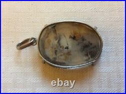 Rare Unique Vtg GiftNative Navajo Sterling Silver Moss Agate PendantFree Ship