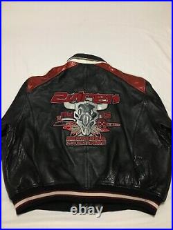 Rare VTG 90S Avirex Senatobia Choctaws Bull Skull Leather Bomber Jacket Mens 6XL