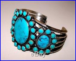 Rare Vintage Kirk Smith Turquoise Cluster Navajo Cuff Sterling Silver Bracelet