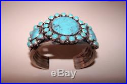 Rare Vintage Kirk Smith Turquoise Cluster Navajo Cuff Sterling Silver Bracelet