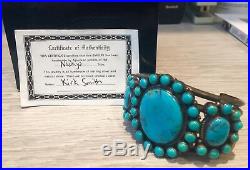 Rare Vintage Kirk Smith Turquoise Cluster Navajo Cuff Sterling Silver Bracelet