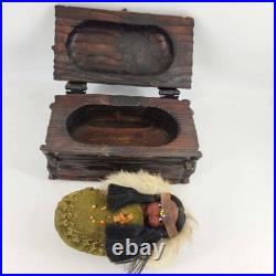Rare Vintage Native American hand made doll in bunt in wood wooden treasure box