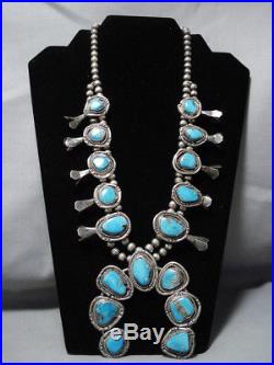 Rare Vintage Navajo Turquoise Sterling Silver Squash Blossom Necklace Old