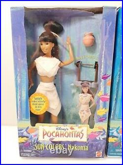 Rare Vtg 1995 Disney's POCAHONTAS SUN COLORS KOCOUM & NAKOMA Set of 3 Dolls NIB