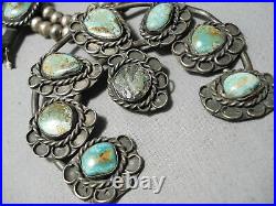 Royston Turquoise Vintage Navajo Sterling Silver Squash Blossom Necklace