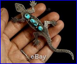 Rustic Old Pawn Vintage NAVAJO Sterling & Turquoise LIZARD Pin or Pendant